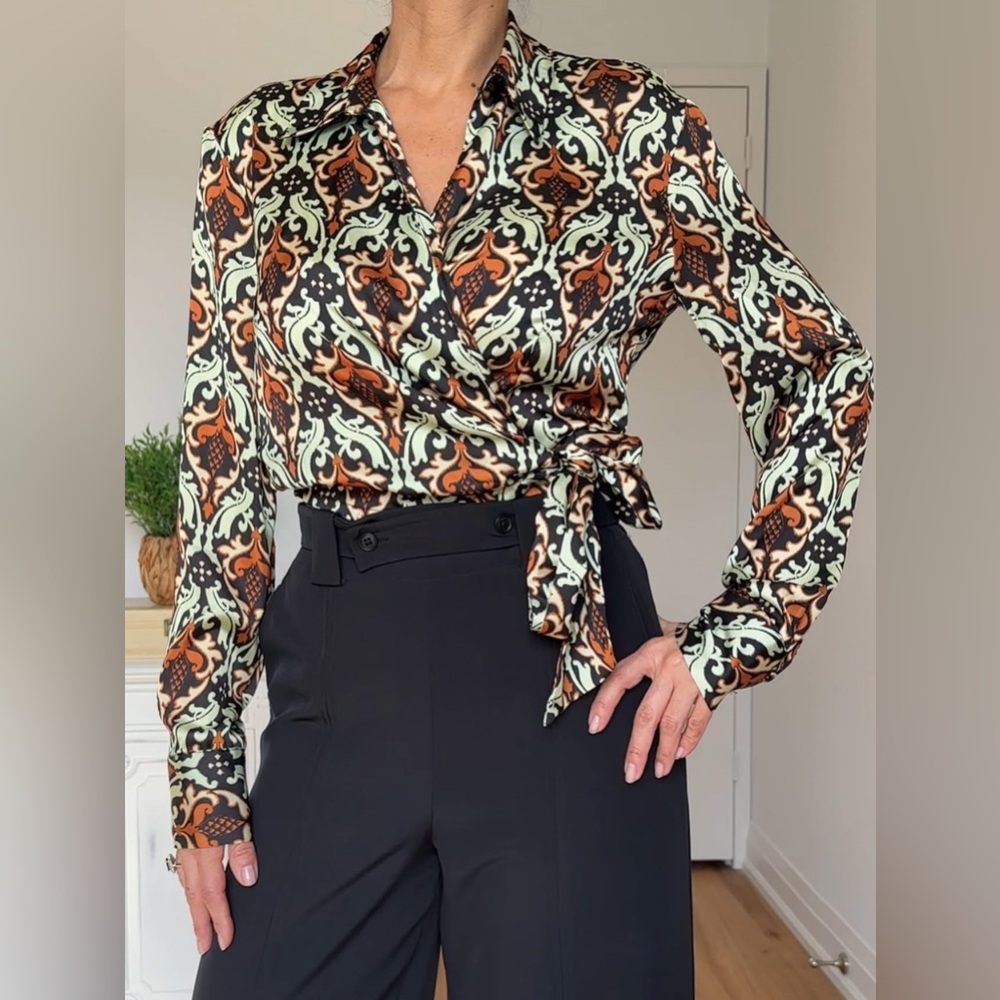 Imperial Fashion Italy Satin Bohemian Crossover Blouse